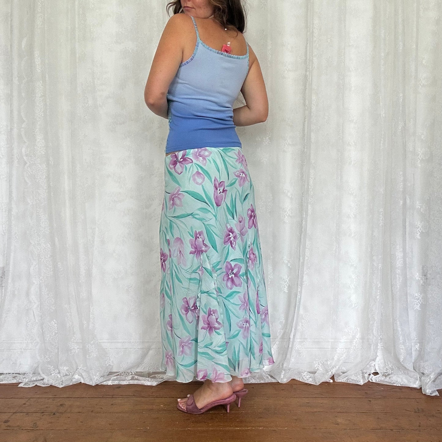 vintage 00s reńe derhy blue sequin cami