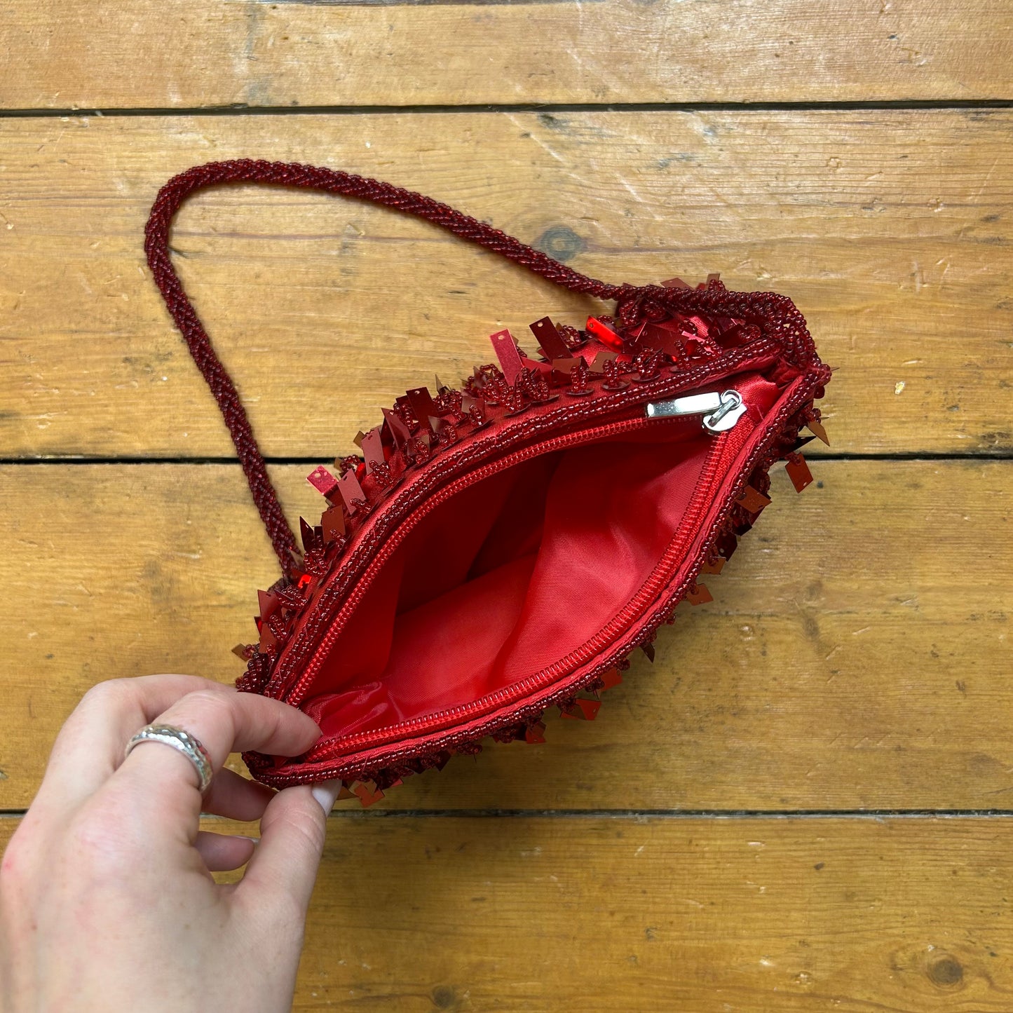 vintage 00s red sequin shoulder bag