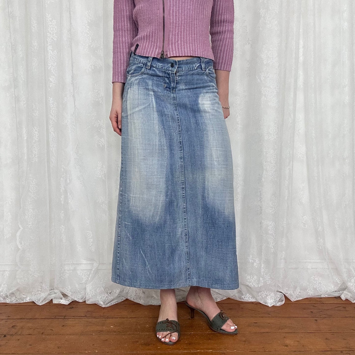 vintage 00s light wash denim maxi skirt