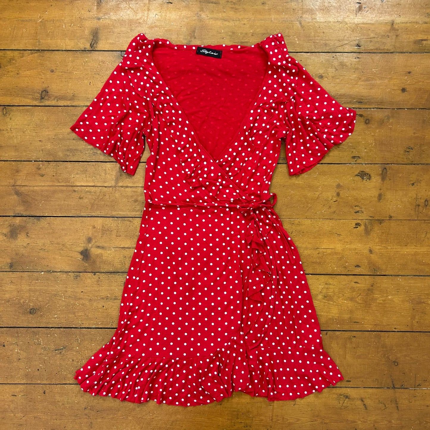 vintage 00s red polka dot wrap dress