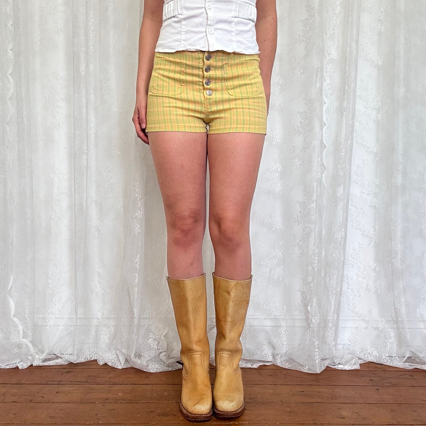 vintage 00s checkered button up micro shorts