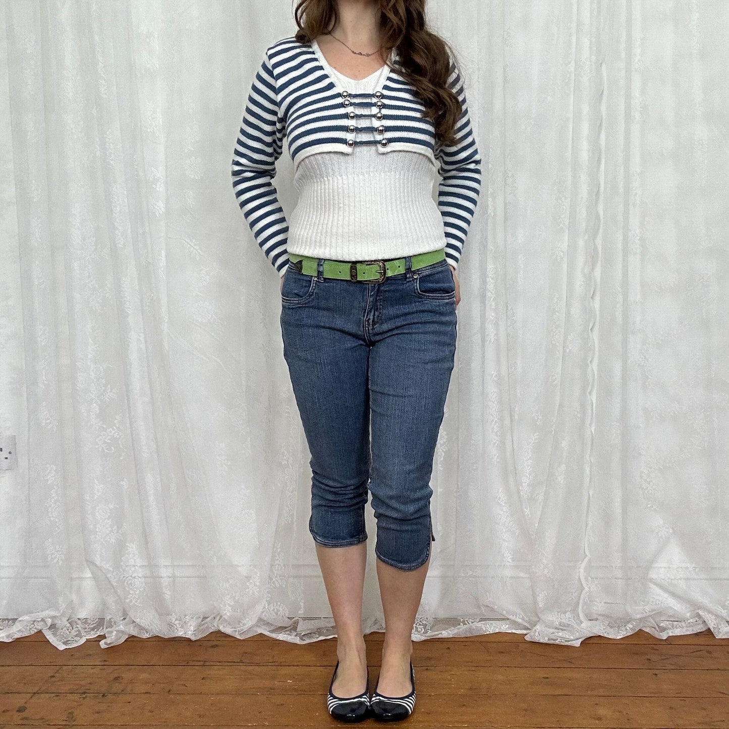 vintage 00s blue and white striped knitted top