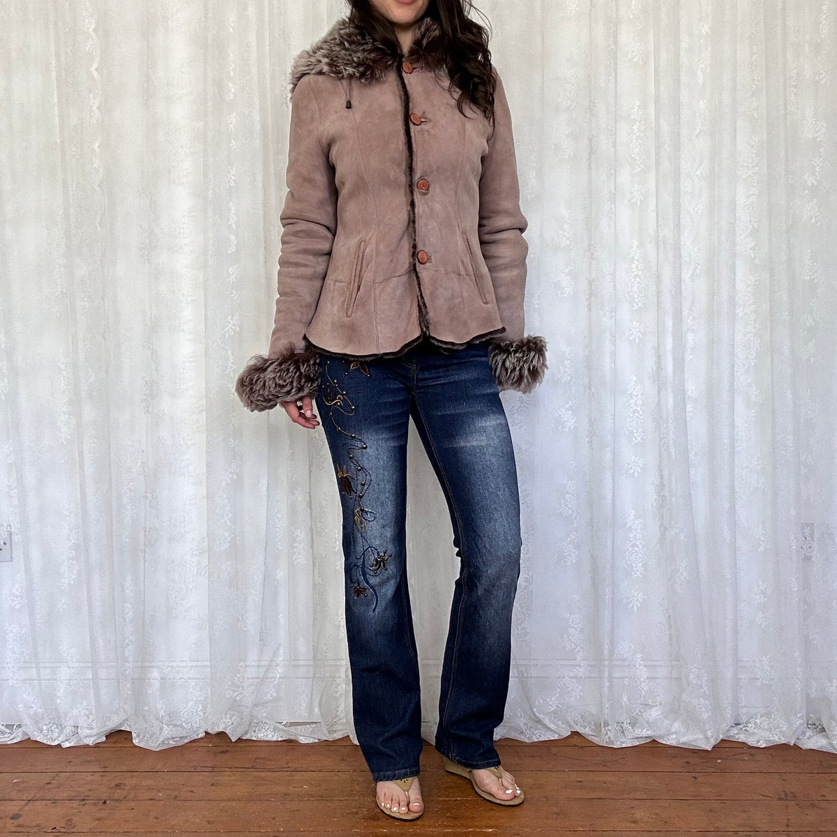 vintage 00s brown hooded afghan coat