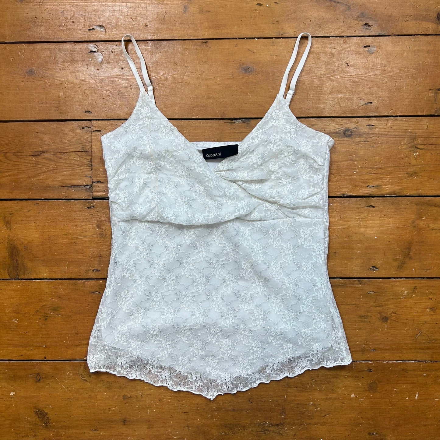 vintage 00s cream glitter white lace cami top