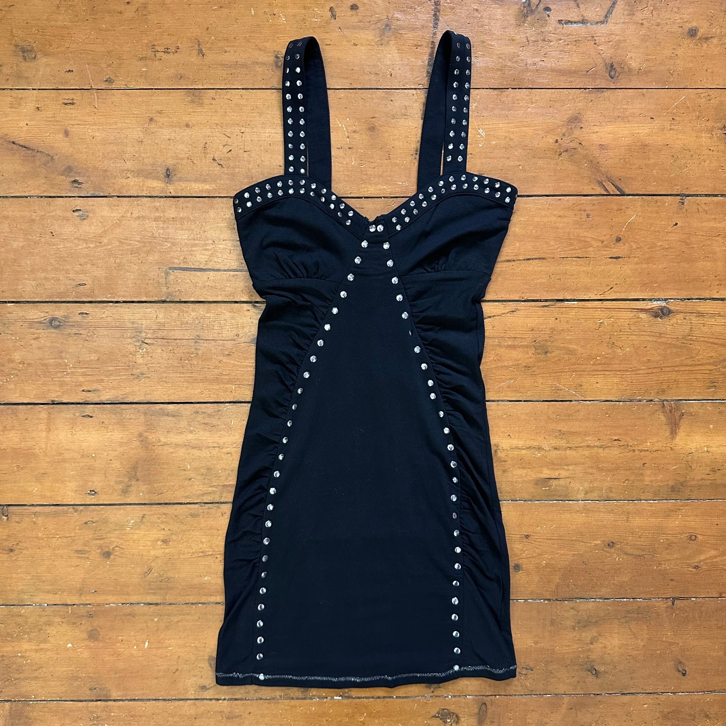 vintage 00s black studded bodycon mini dress