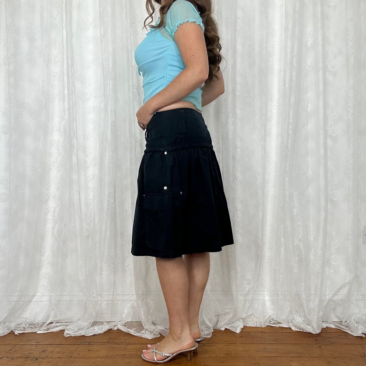 vintage 00s navy button down cargo skirt