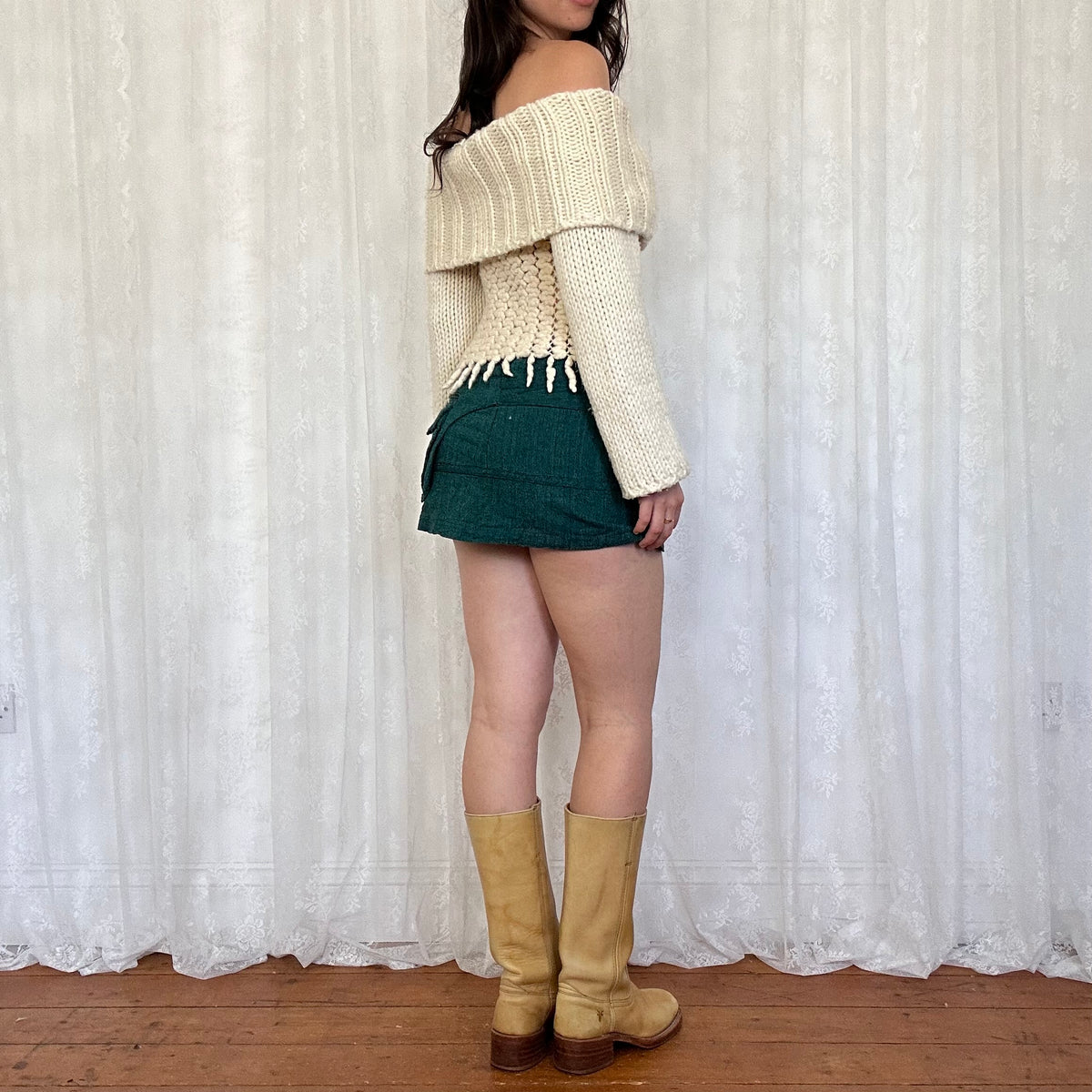 vintage 00s cream chunky knit off shoulder jumper