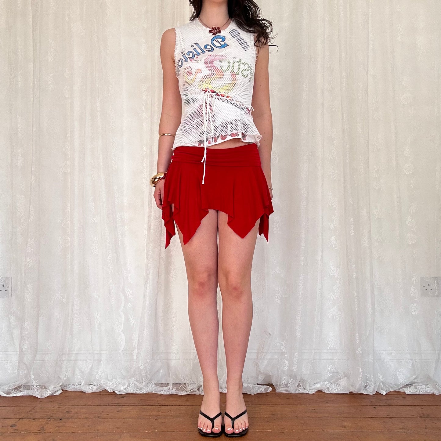 vintage 00s white netted graphic tank top