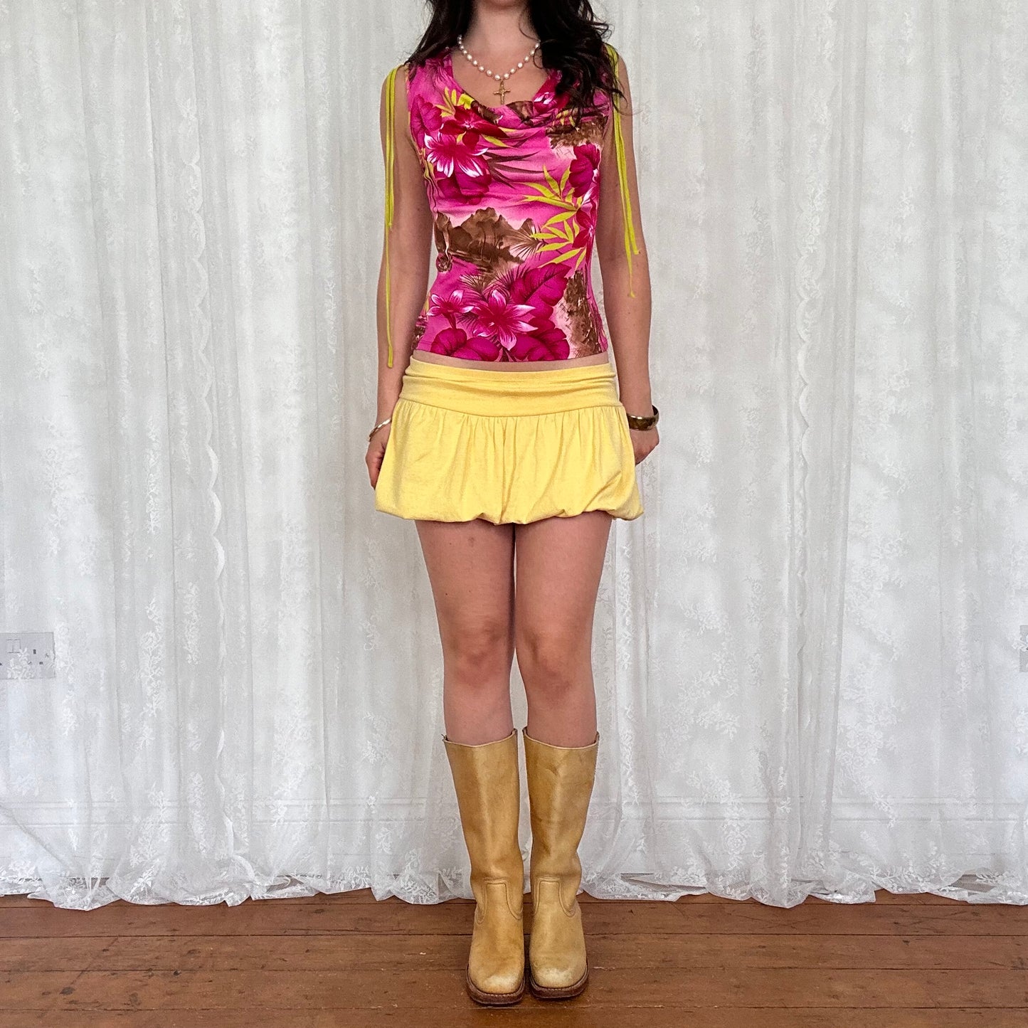 vintage 00s yellow puffball mini skirt