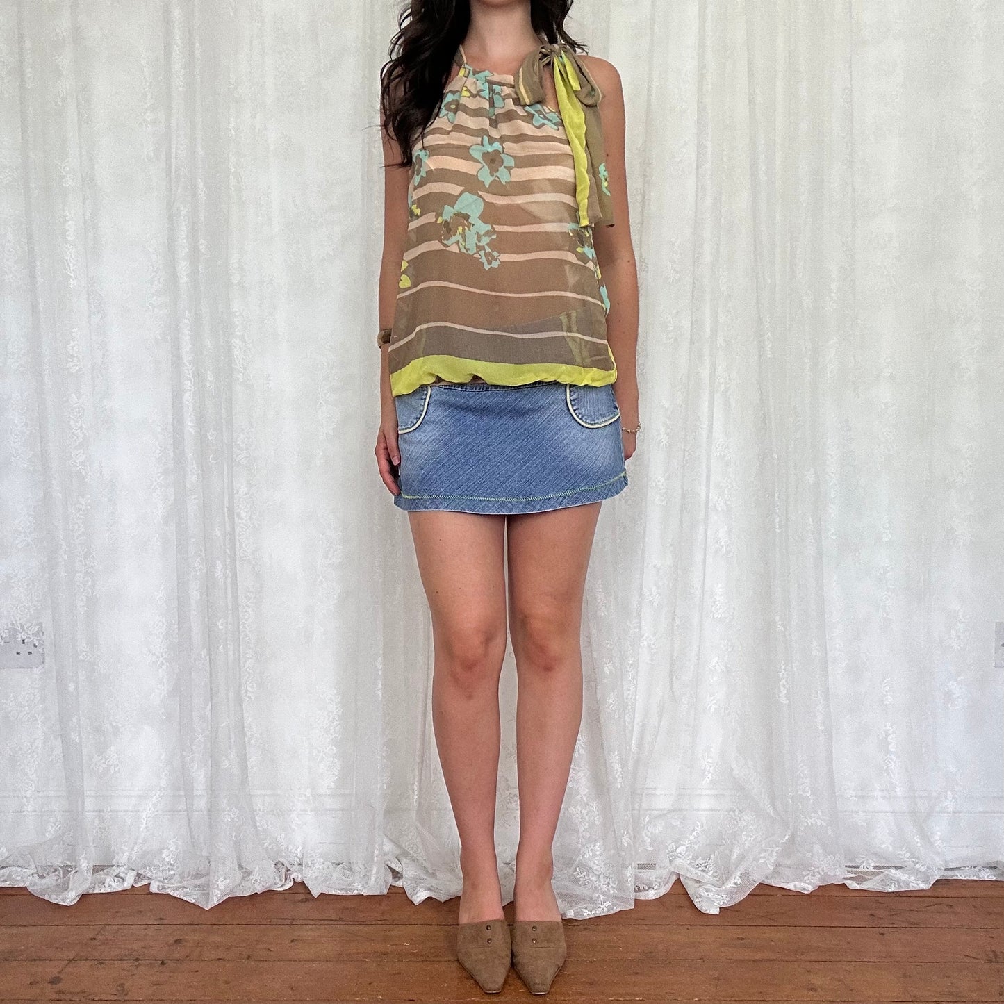 vintage 00s brown striped high neck top