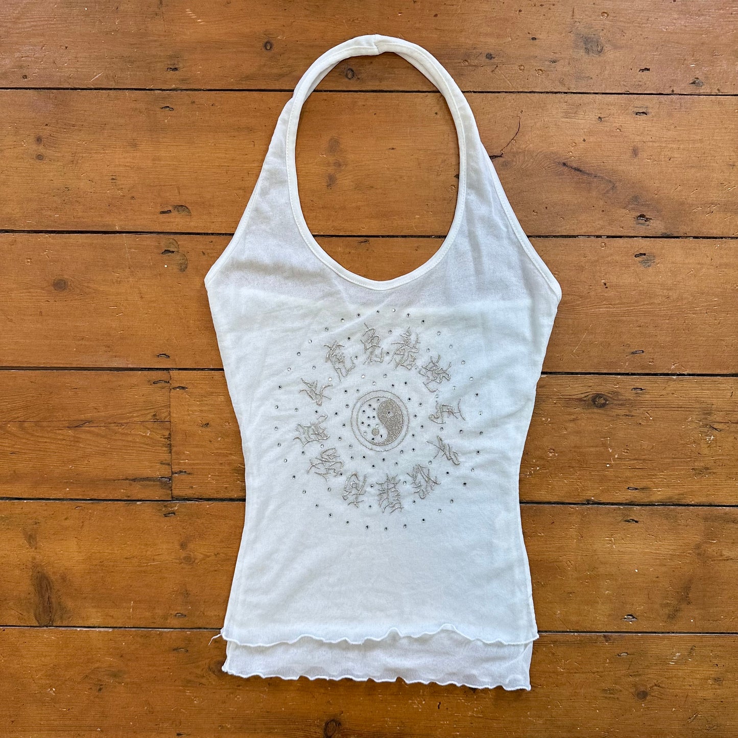 vintage 00s white mesh yin yang halter top