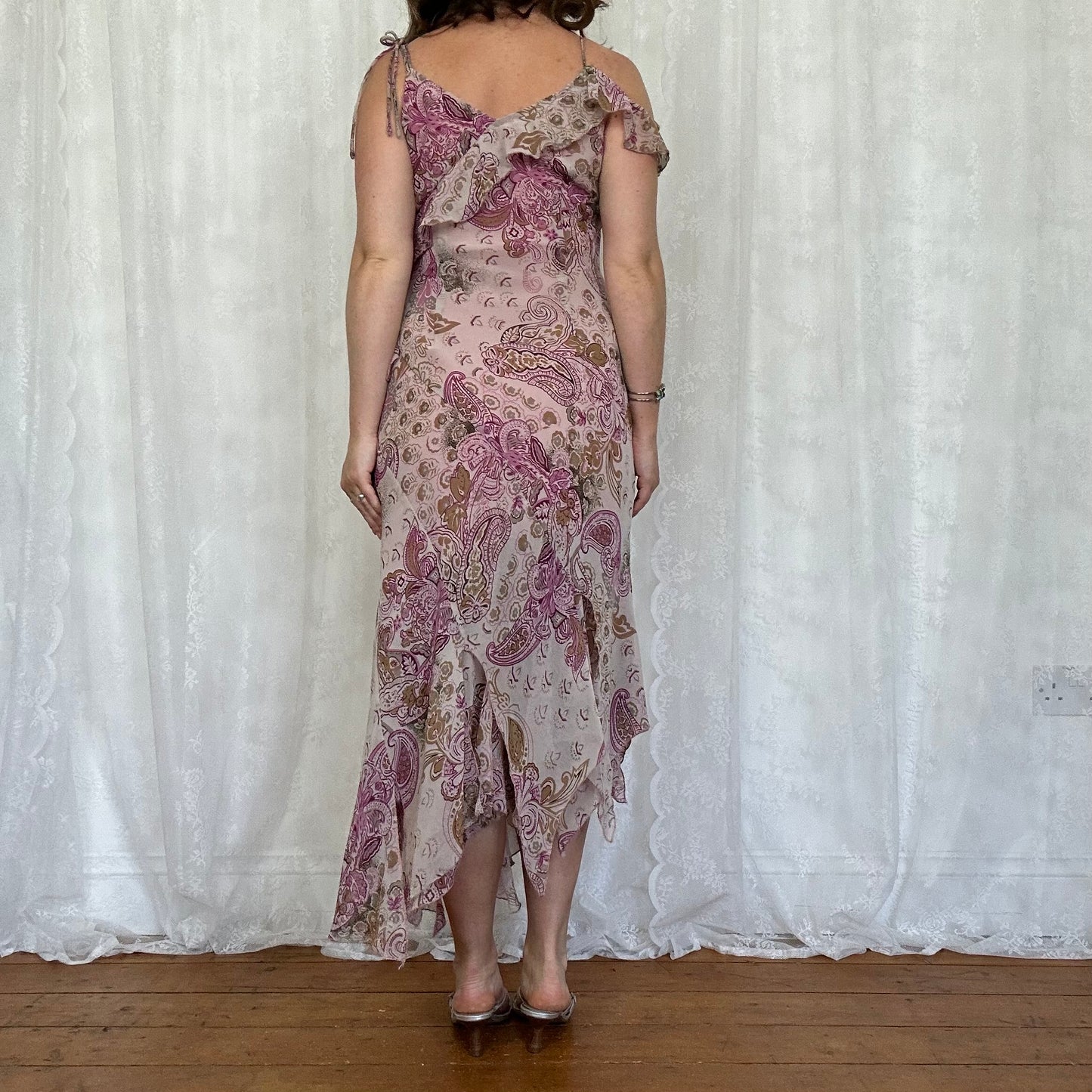 vintage 00s purple paisley midi dress