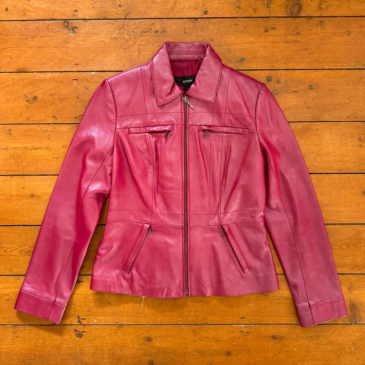 vintage 00s magenta metallic leather jacket