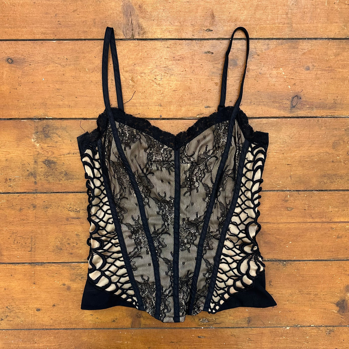 vintage 00s black and beige lacy cami