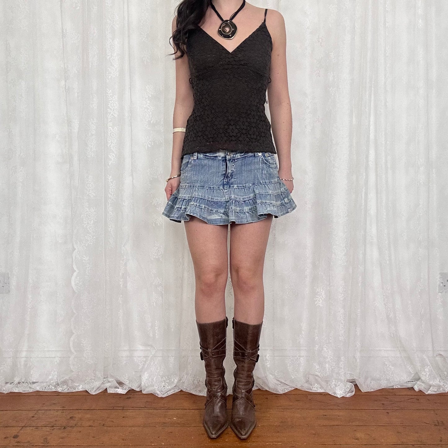vintage 00s brown crochet style cami