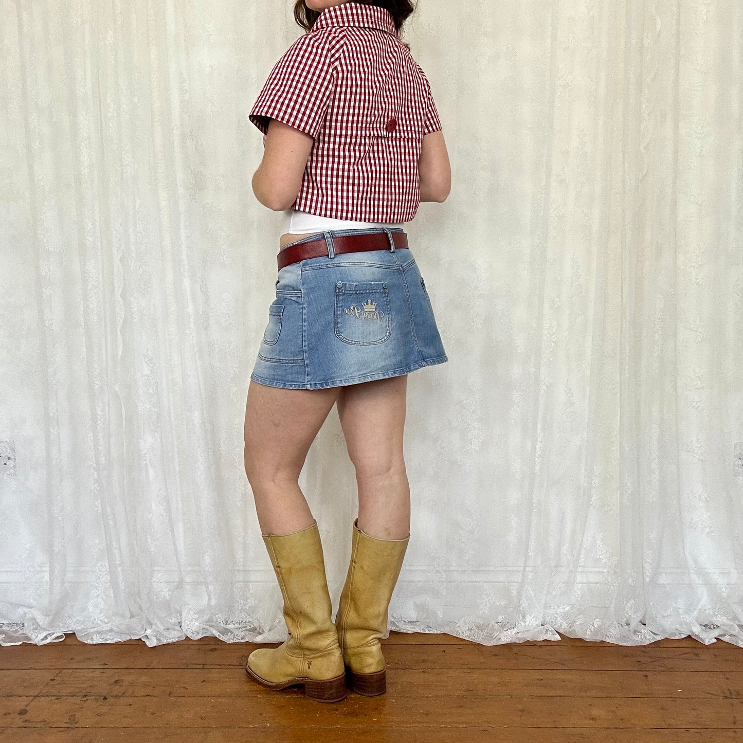 vintage 00s red gingham crop peacoat
