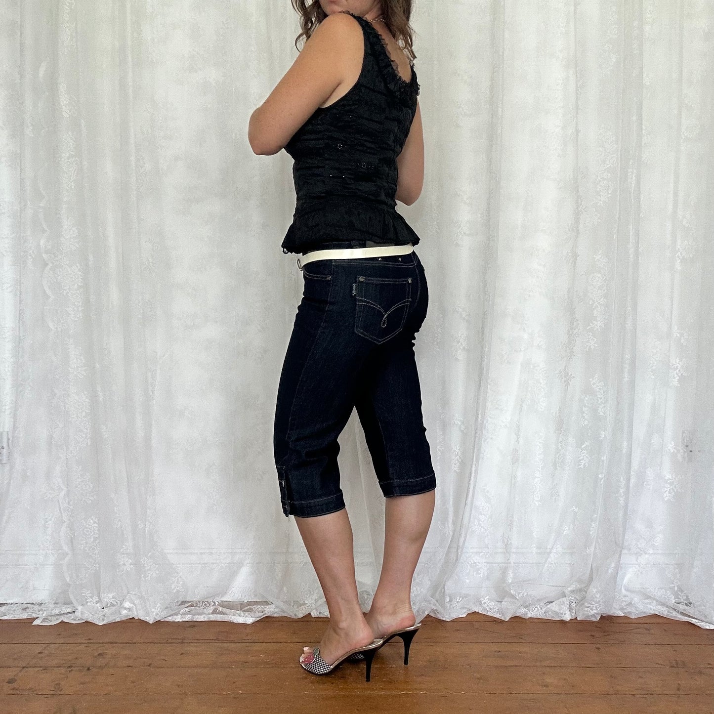 vintage 00s black broderie hook and eye top