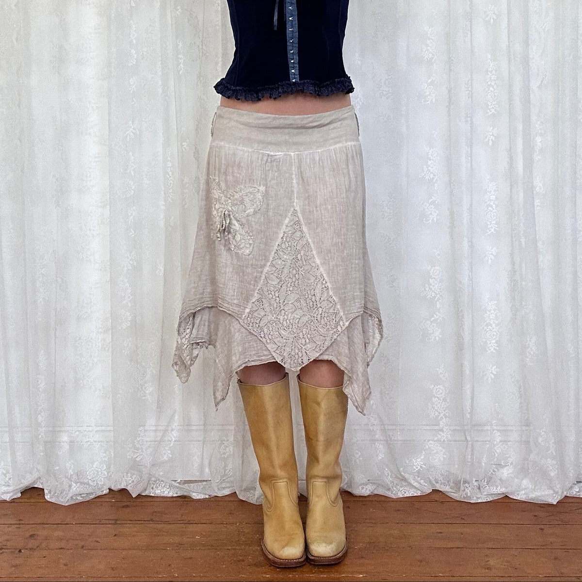 vintage 00s grey hanky hem midi skirt