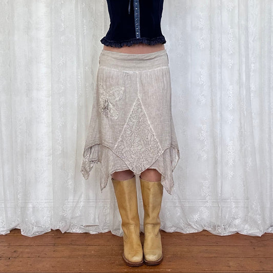 vintage 00s grey hanky hem midi skirt