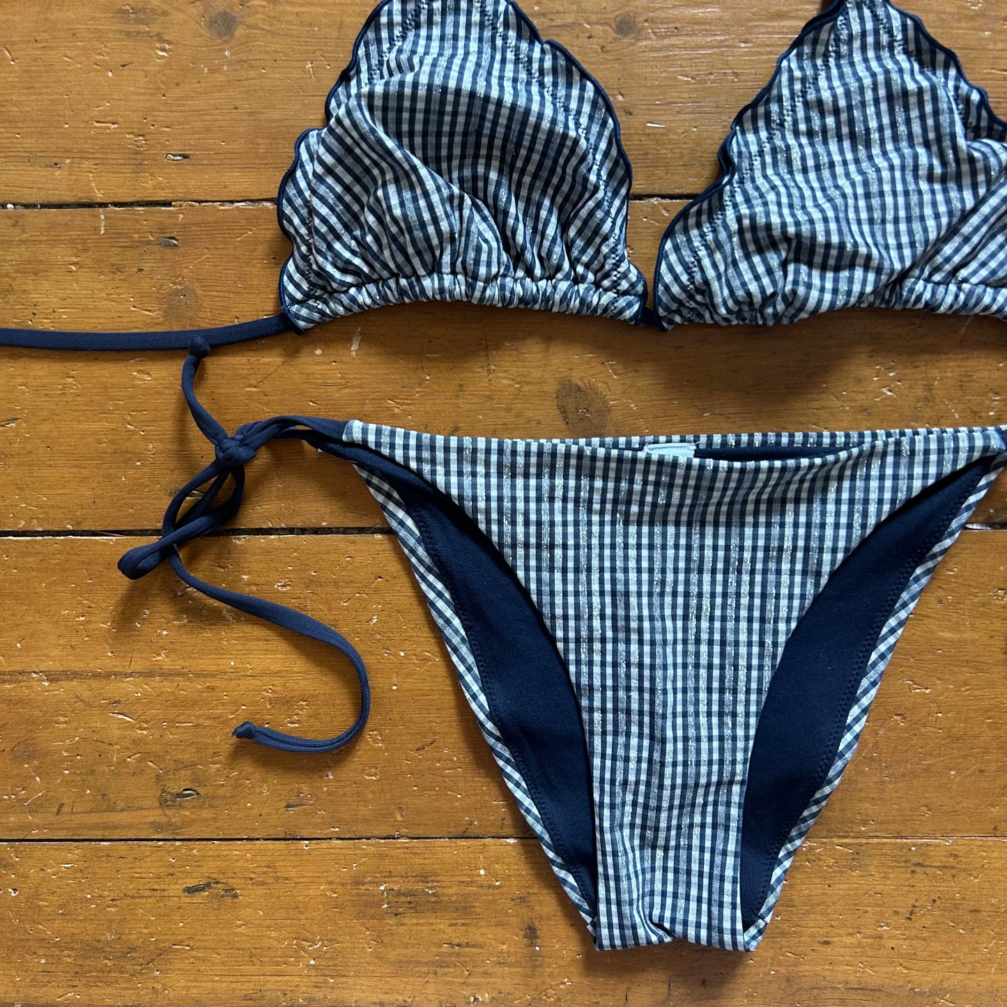 vintage 00s blue checkered bikini