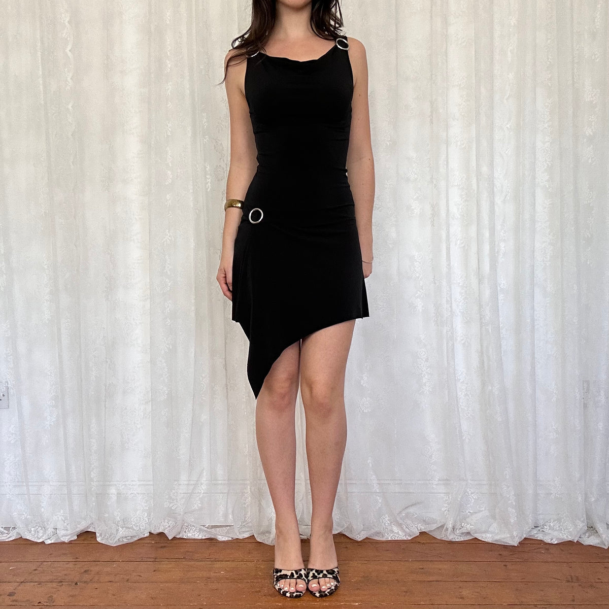 vintage 00s black slinky buckle dress