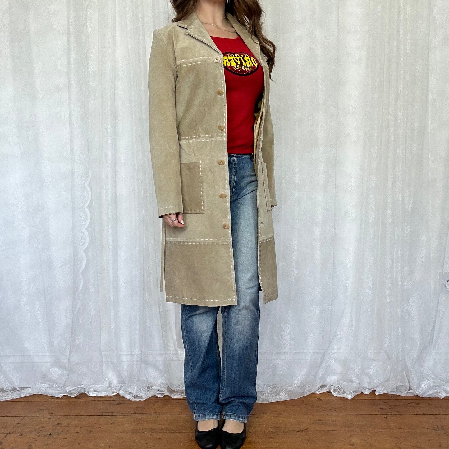 vintage 00s genuine leather long coat