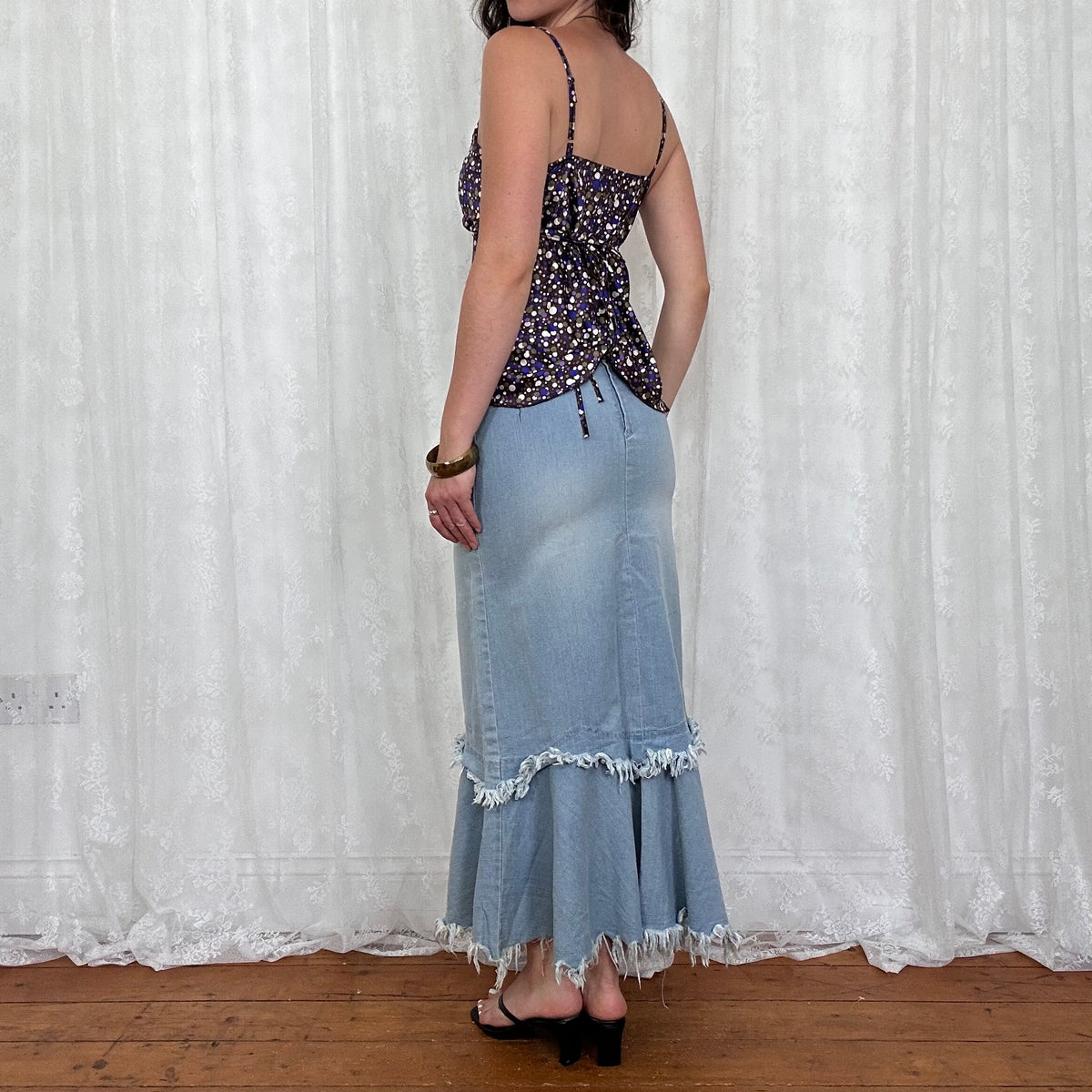 vintage 00s purple and brown polka dot satin cami