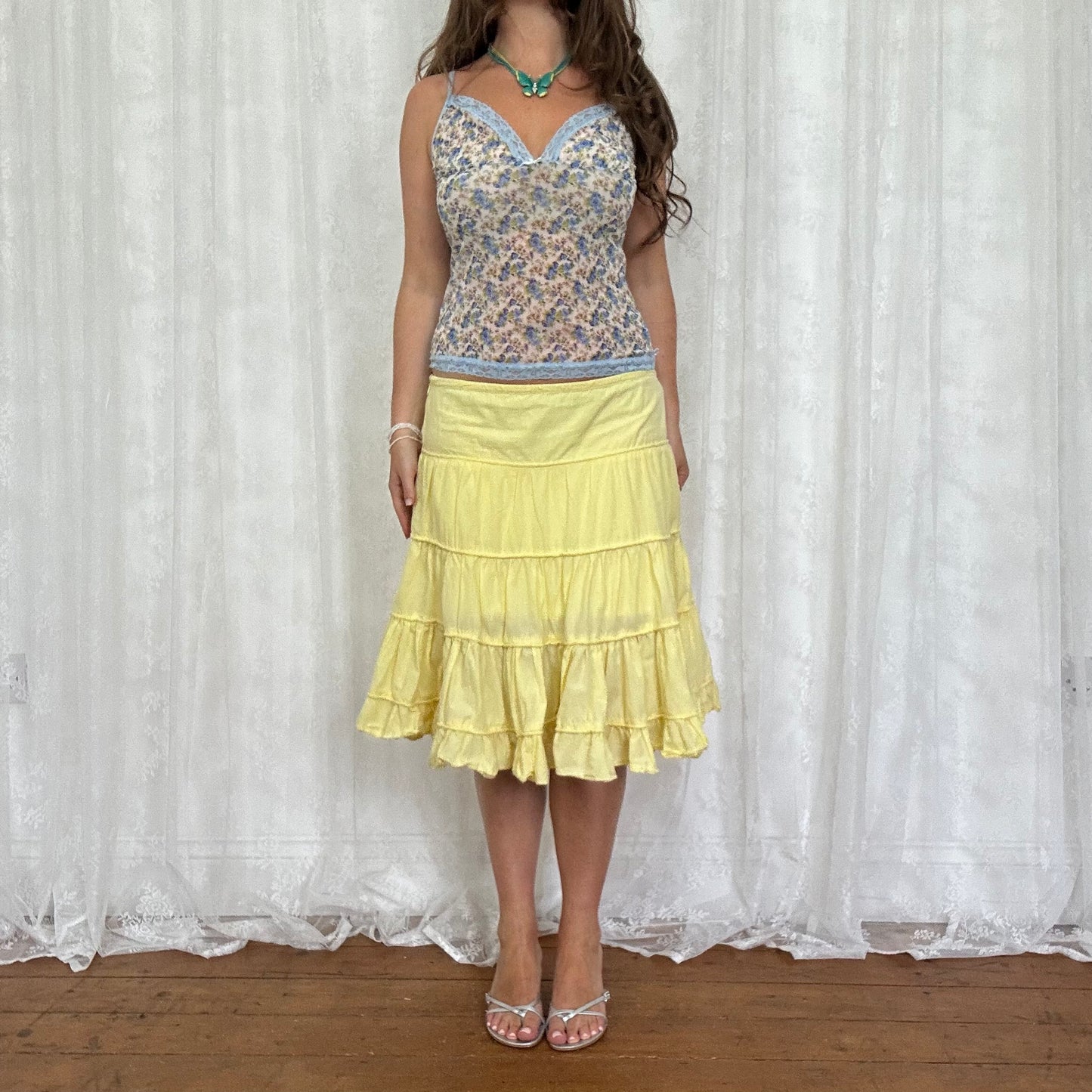 vintage 00s blue floral mesh cami