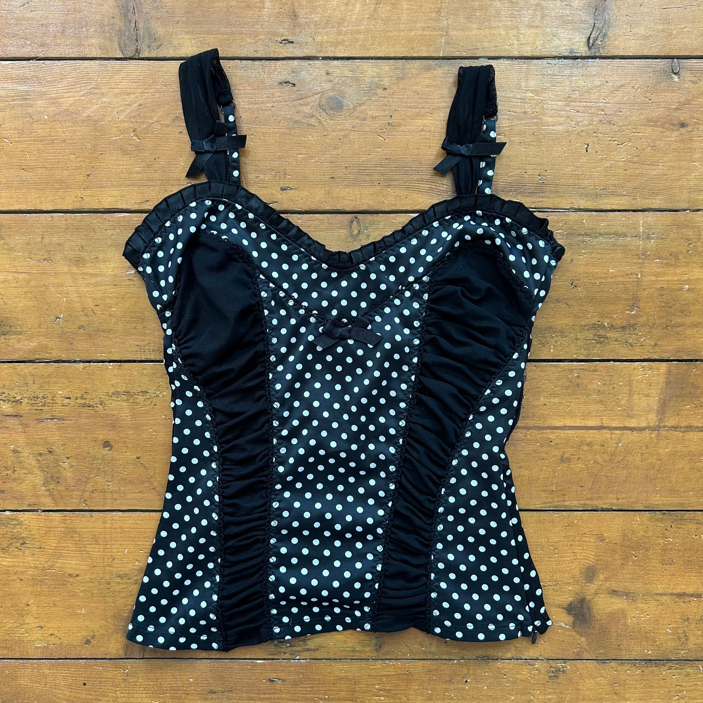 vintage 00s black and white polka dot cami top