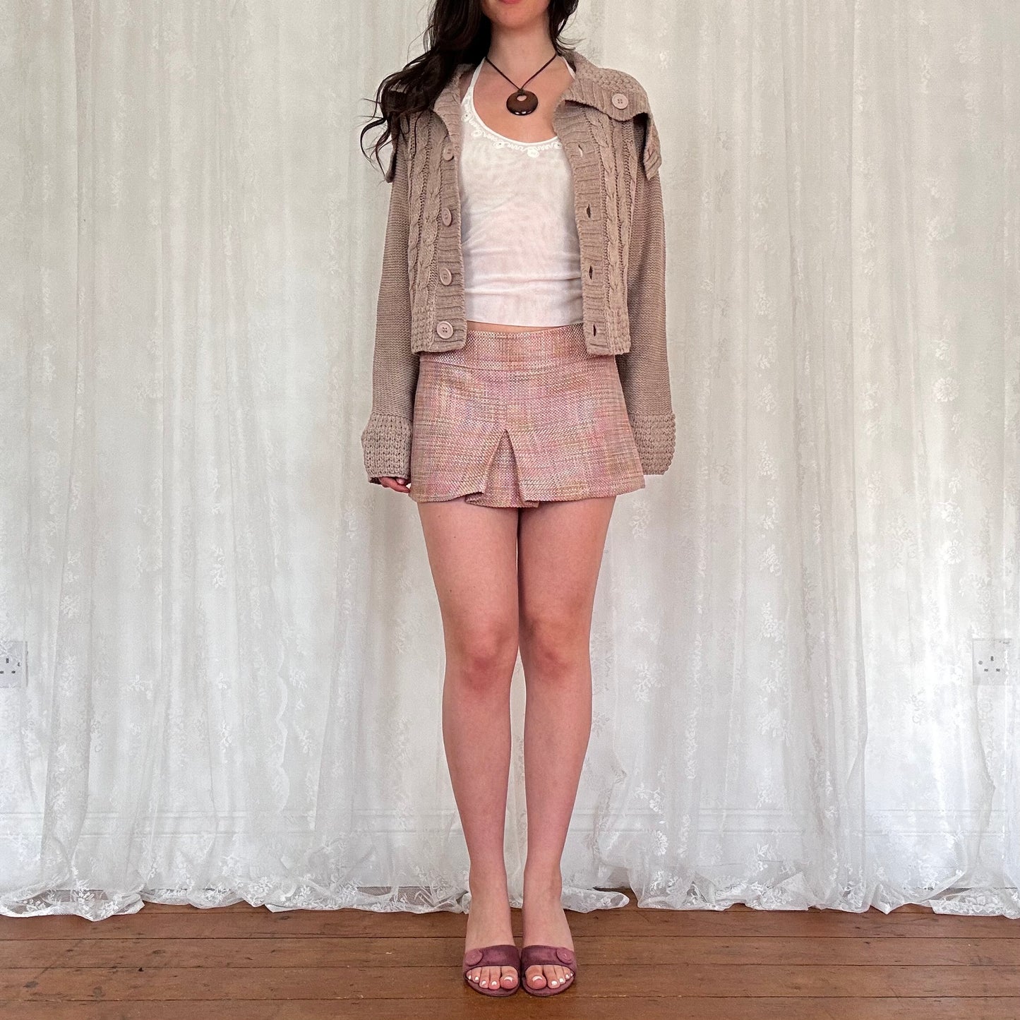 vintage 00s beige cable knit button cardigan