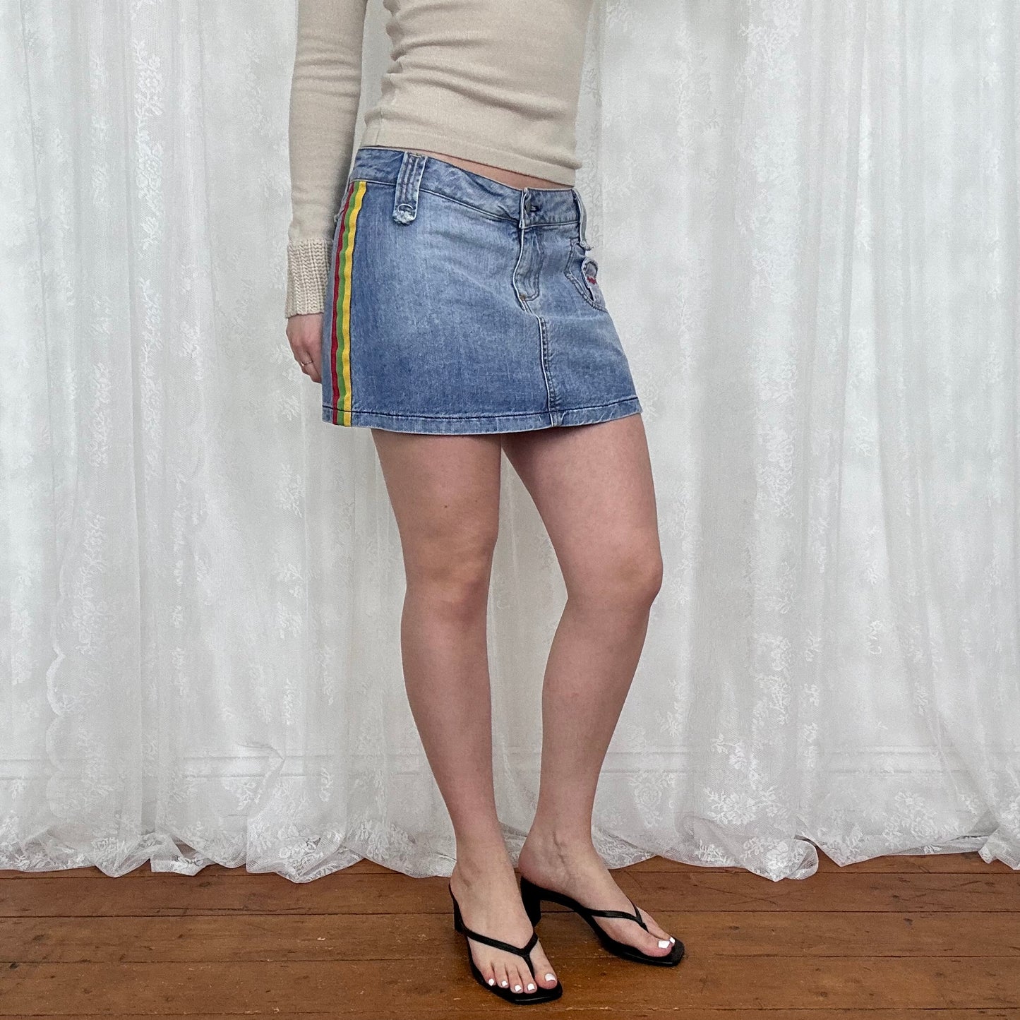vintage 00s denim mini skirt with side stripes
