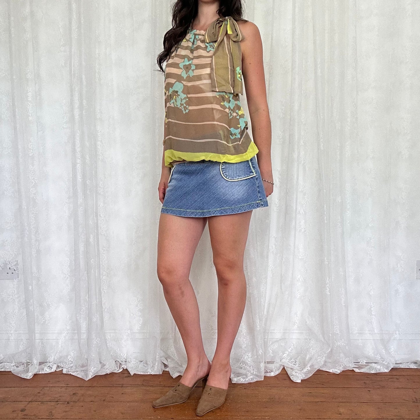 vintage 00s brown striped high neck top