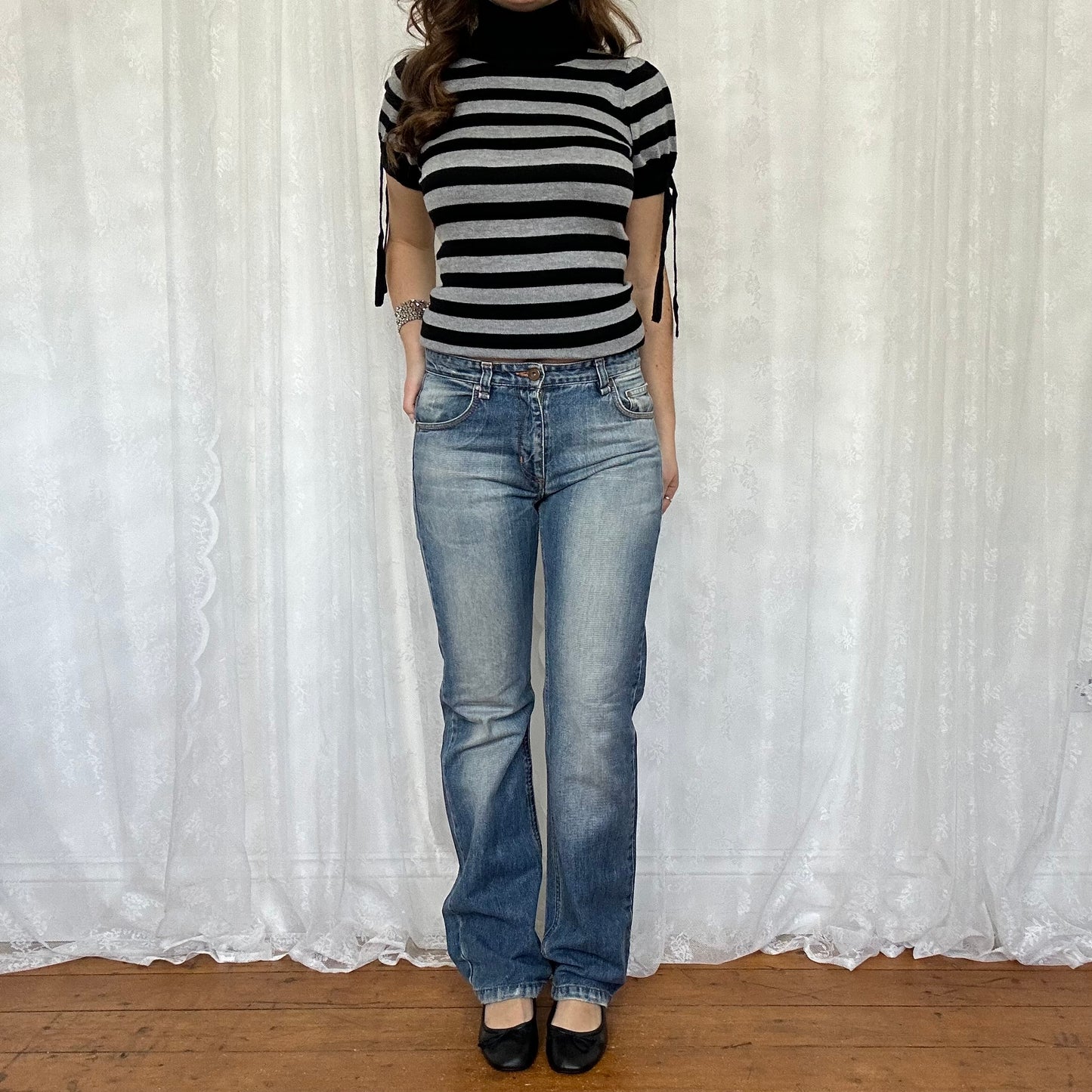 vintage 00s black and grey stripe knitted top