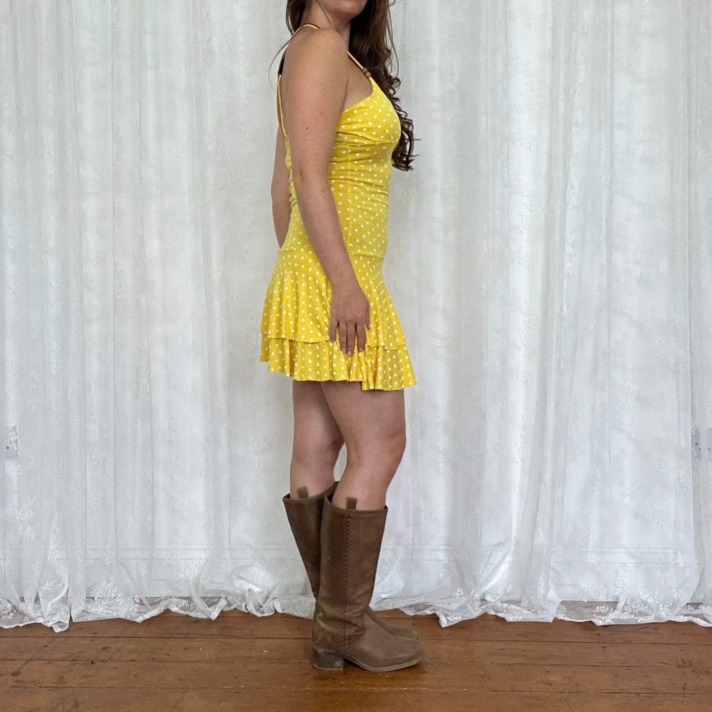 vintage 00s yellow polka dot dress