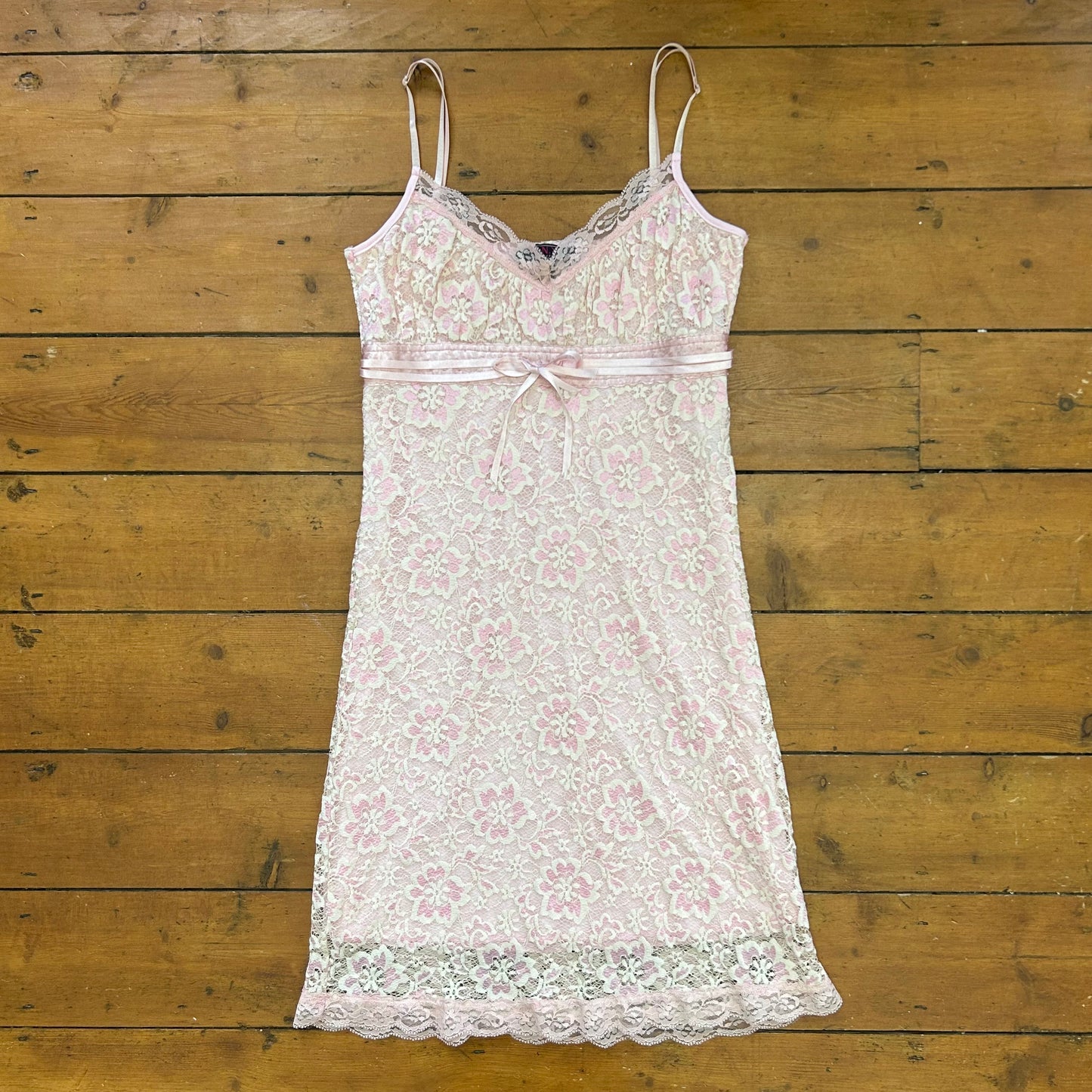 vintage 00s baby pink lace midi dress
