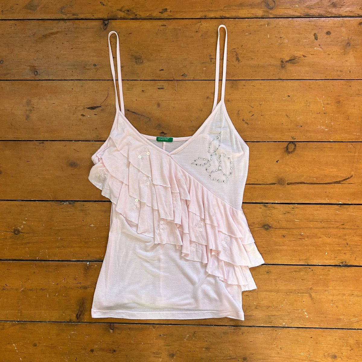 vintage 00s baby pink ruffle cami