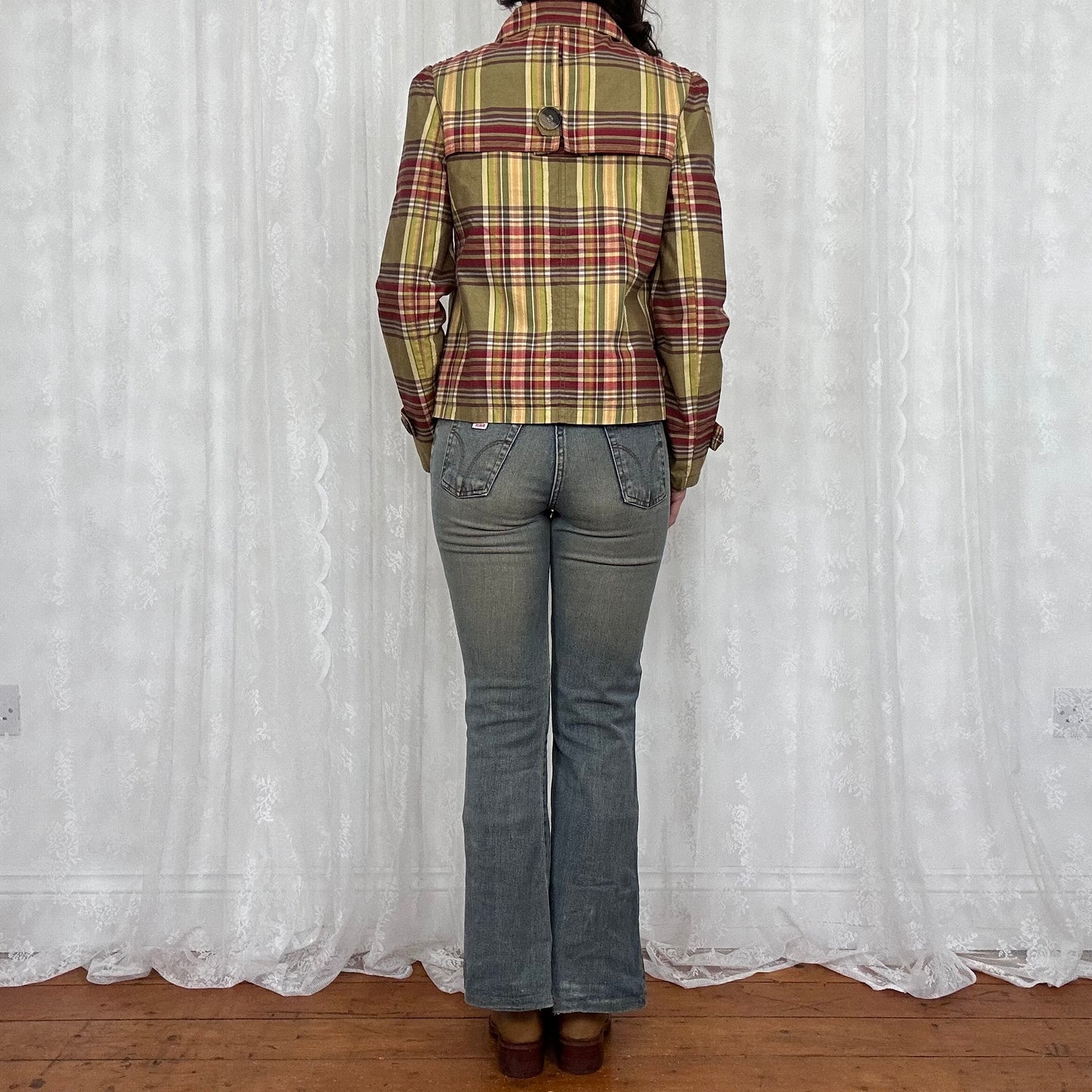 vintage 00s green checkered peacoat