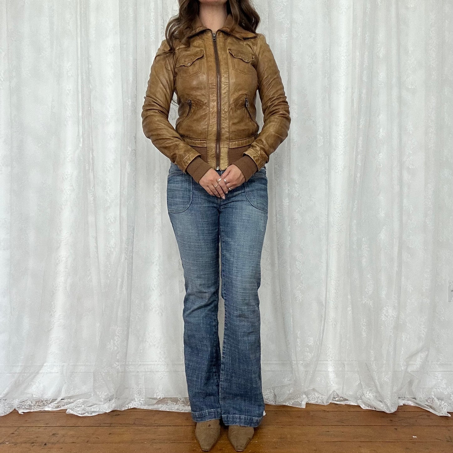 vintage 00s brown leather jacket