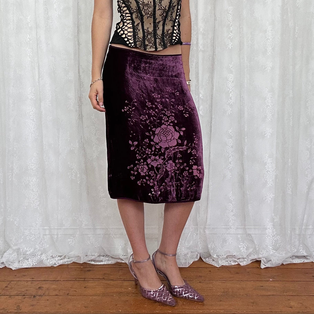 vintage 00s lilac sequin heels