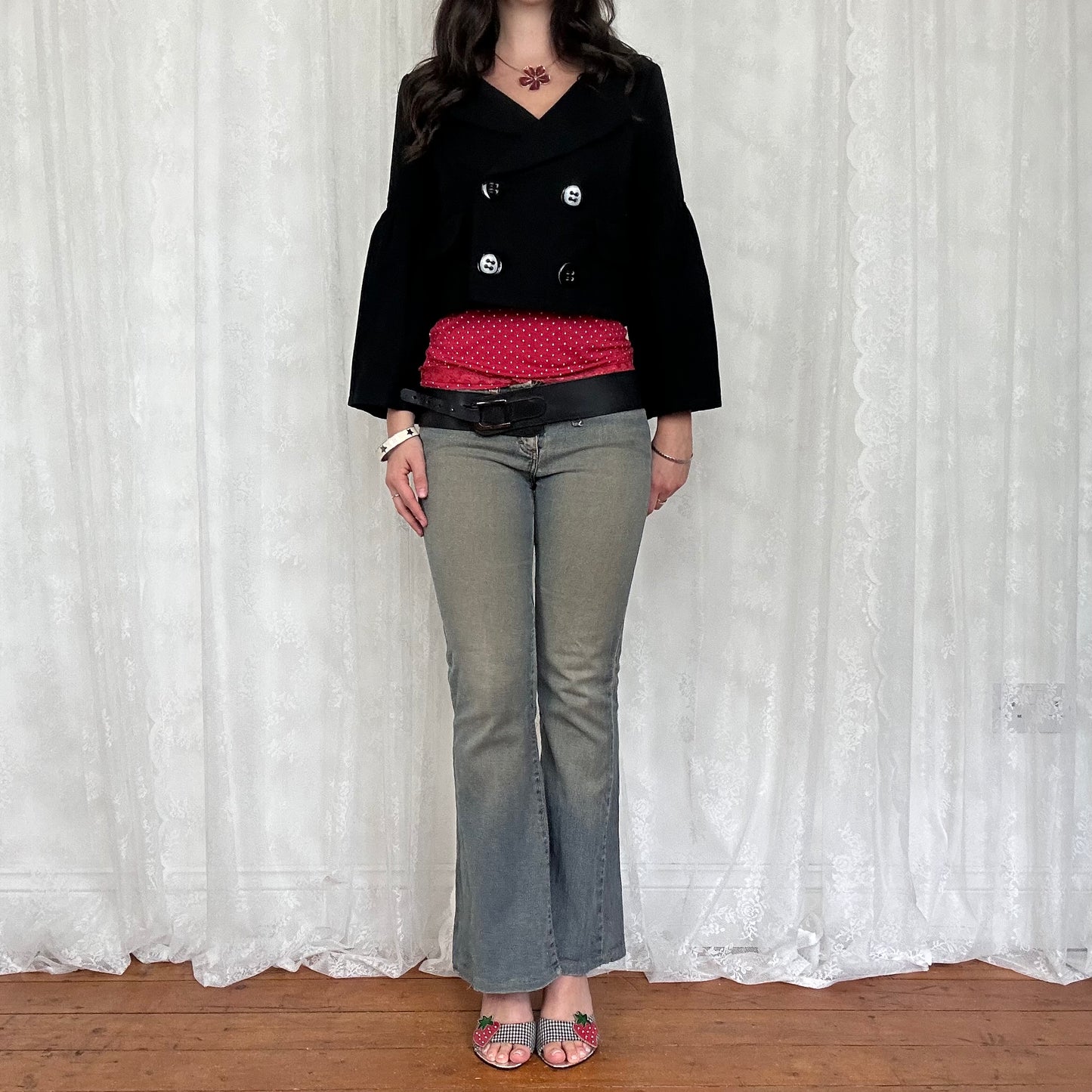 vintage 00s black cropped oversized button peacoat