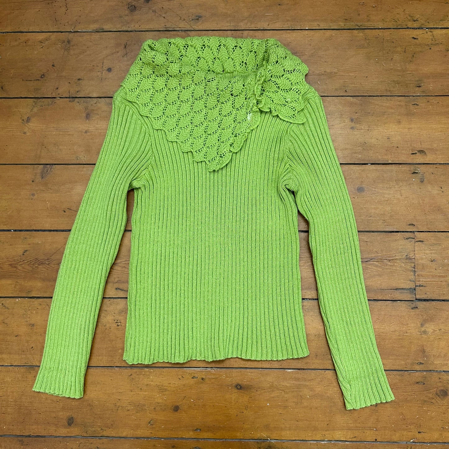vintage 00s green knitted crochet collar jumper