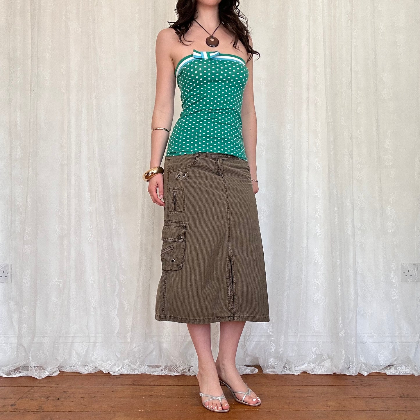 vintage 00s green polka dot strapless top