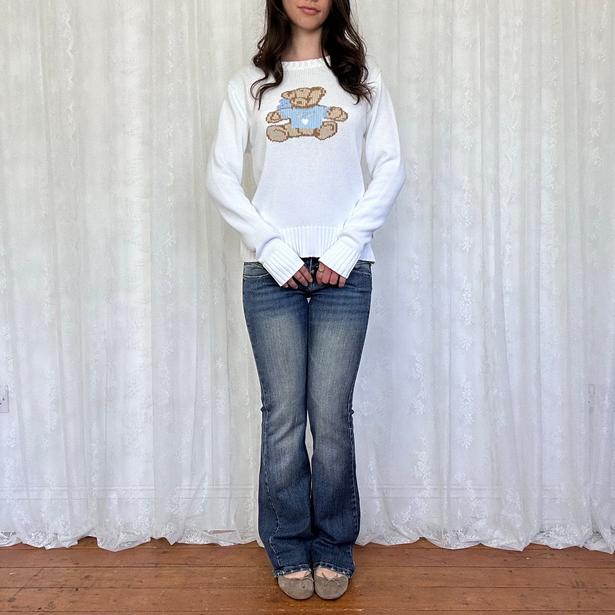 vintage 00s white teddy bear jumper