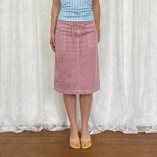 vintage 00s dusky pink embroidered midi skirt