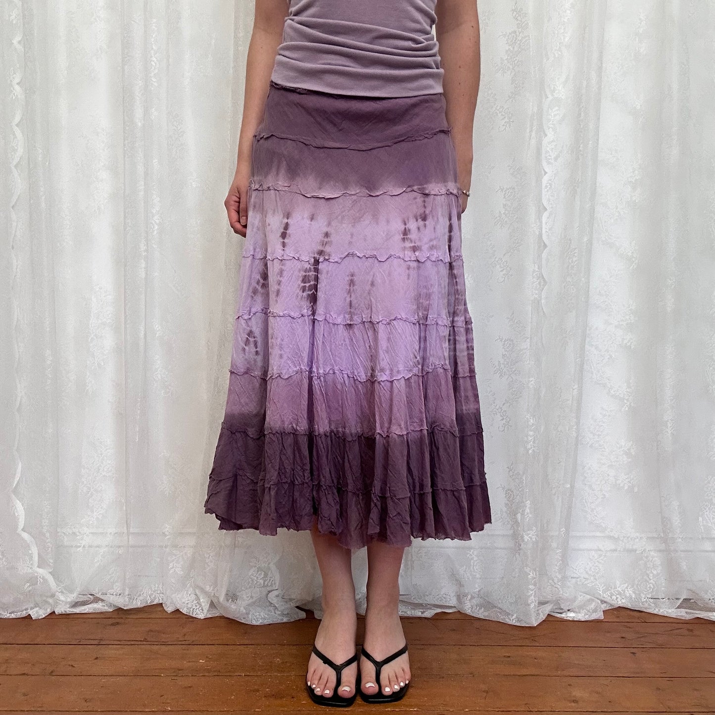 vintage 00s purple ombré tiered midi skirt