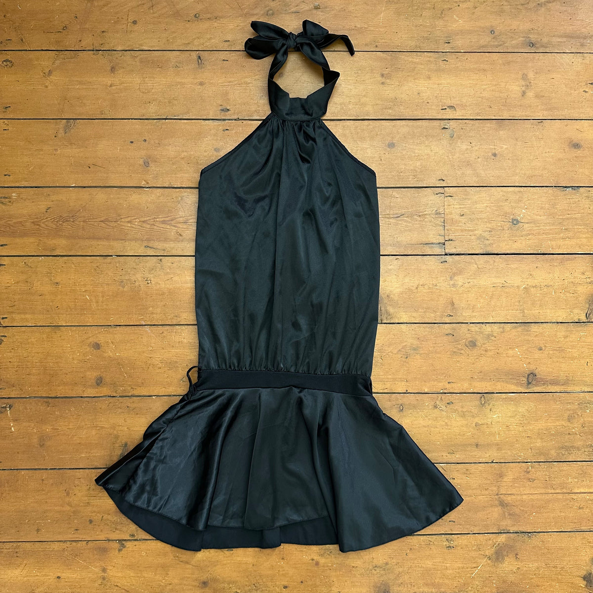 vintage 00s black satin halter mini dress