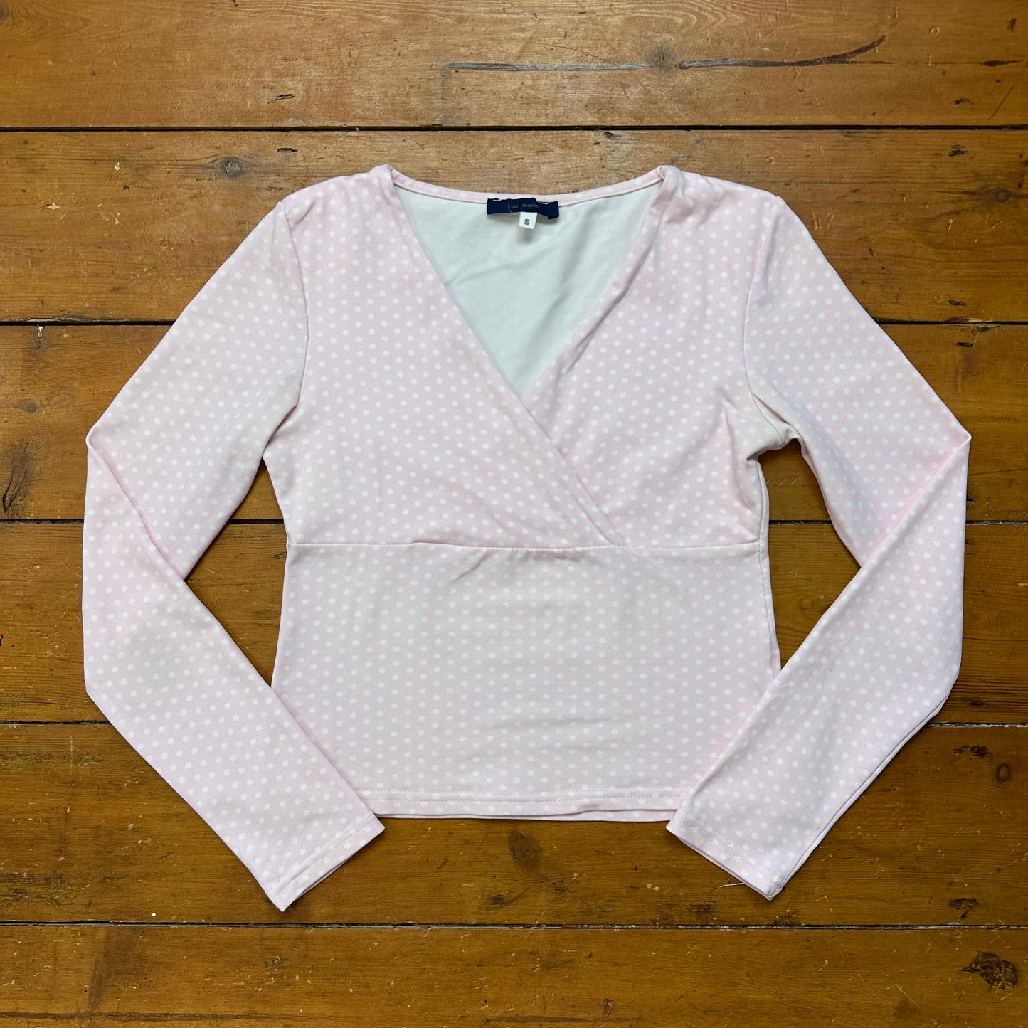 vintage 00s pink polka dot long sleeve top
