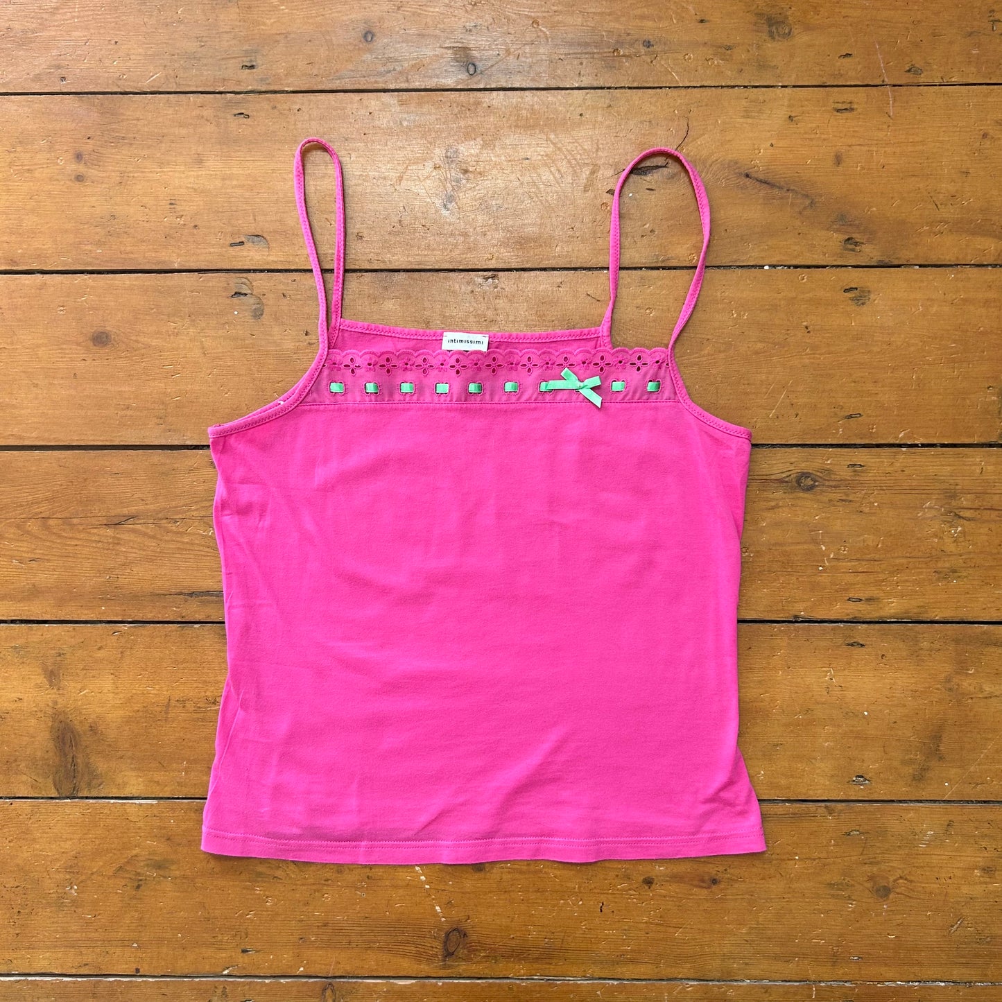 vintage 00s pink broderie trim cami top