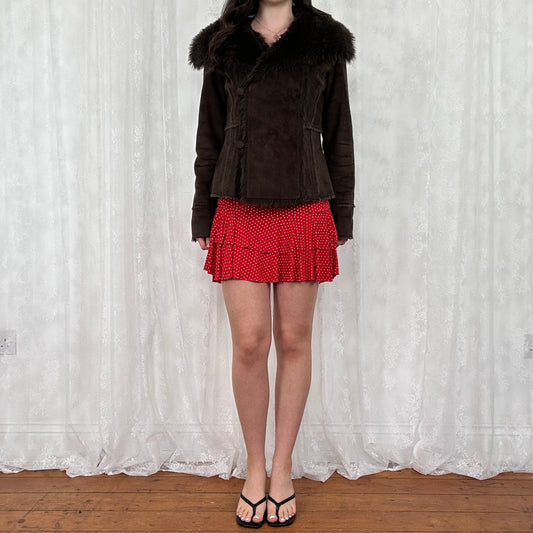 vintage 00s dark brown short afghan coat