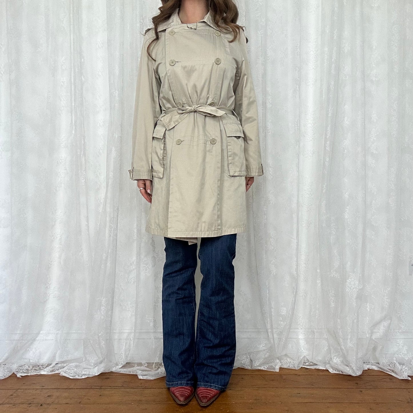 vintage 00s beige button up trench coat